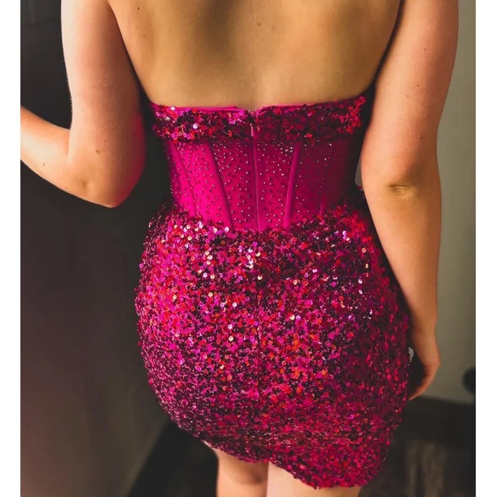 Sparkling Pink Strapless Sequin Dress - Picture 5 of 5